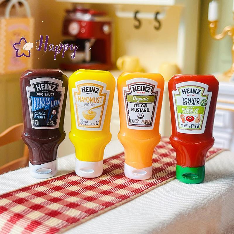 <Happybay> 4 ชิ้น Dollhouse Miniature ซอสสตรอเบอร์รี่ Jam Jar อุปกรณ์ครัวอาหารสําหรับตุ๊กตาตกแต่งบ้านของเล่นเด็กของขวัญลดราคา