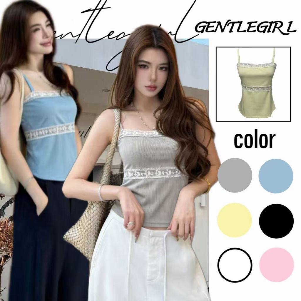 #GG🎀เสื้อกล้ามสั้นแบบมีขอบลูกไม้ ระบายอากาศได้ดี และใช้งานได้หลากหลาย สามารถใส่เป็นเสื้อคลุมด้านนอกได้