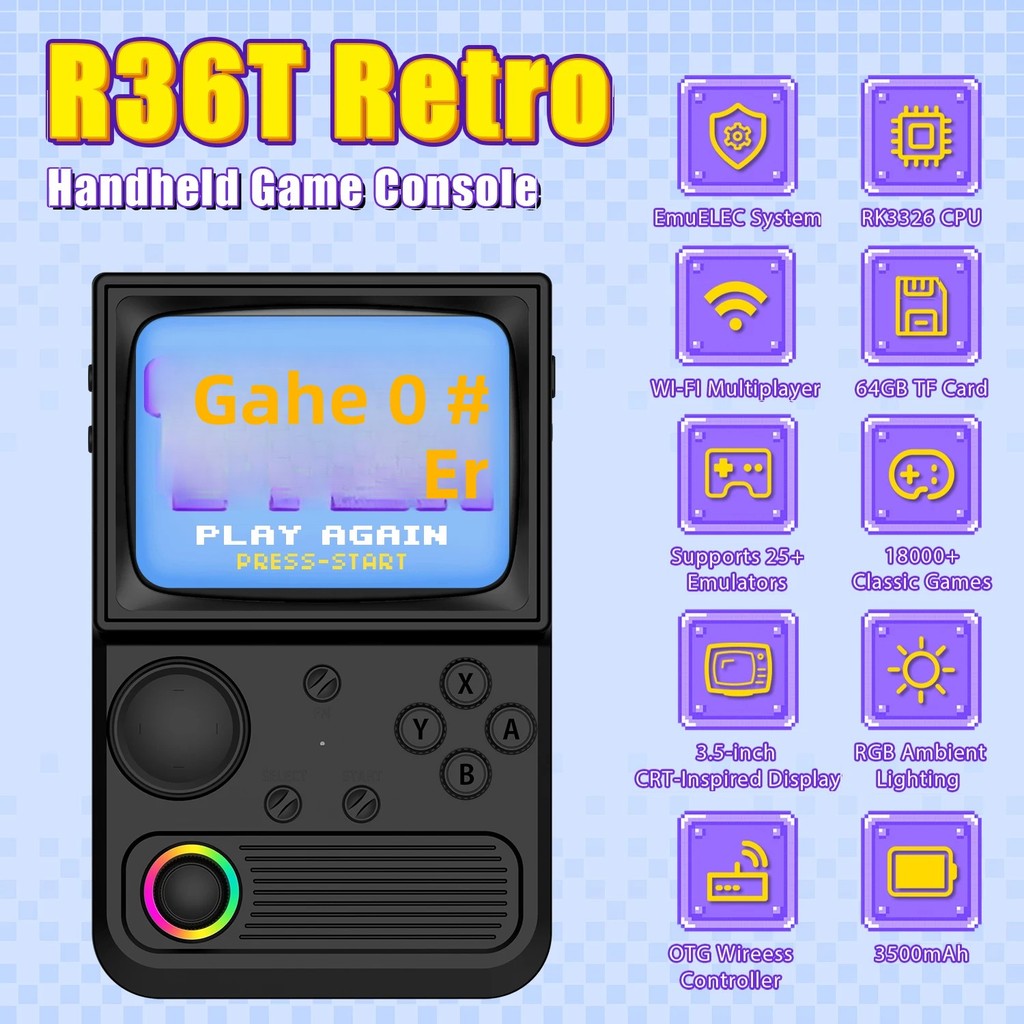 R36T Retro เกมคอนโซลมือถือ EmuELEC ระบบ 3.5 นิ้วหน้าจอ IPS แบบพกพากระเป๋าเครื่องเล่นวิดีโอ RK3326 ชิ