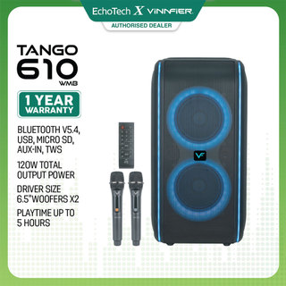 Vinnfier Tango 610 WMB 120w 6.5 inch woofer Bluetooth Karaoke Speaker 2 Wireless Microphones USB Drive  Micro SD  AUX