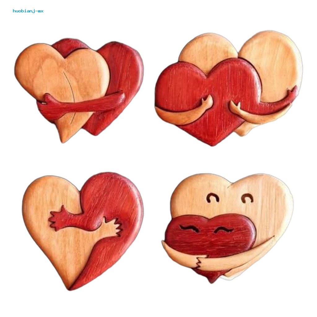 Huobianj และงานฝีมือไม้สีน้ําตาล Valentines Day Wooden Heart Pocket Hug Mini Keepsake พร้อมการ์ด – ข