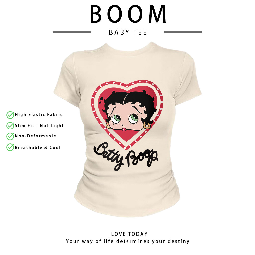 COD（จัดส่งภายใน 24 ชั่วโมง）เสื้อสาวอวบ เสื้อครอปท็อป แขนสั้น babytee สไตล์เกาหลี y2k T-shirt | รูปแบบการ์ตูนสหรั 010