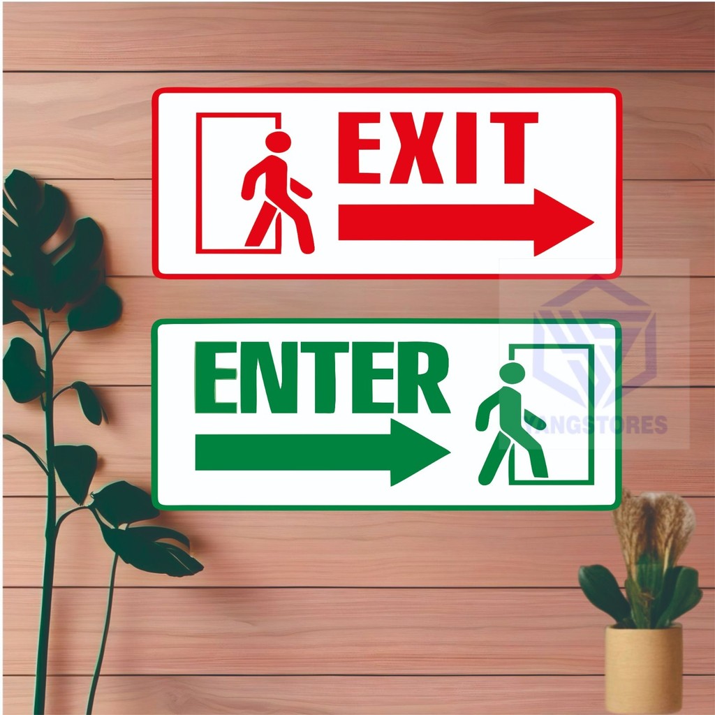 VA ป้ายป้อนและทางออกอะคริลิค | Enter & Exit Plaque Acrylic Material ขนาด 22x9cm| ป้ายเส้นทางอพยพ