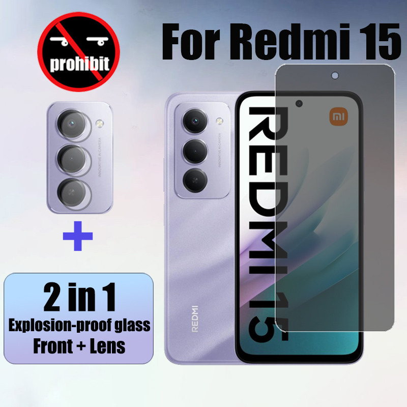 ฟิล์ม Redmi 15 2 in 1 กระจกนิรภัยส่วนตัว Anti-Spy คลุมทั้งหมดปกป้องหน้าจอ Anti Peek ฟิล์มความเป็นส่วนตัวสําหรับ Xiaomi Redmi 15C 14C A3 13C 13 12 4G 5G Anti-Spy ฟิล์มกระจก & ฟิล์มกล้อง