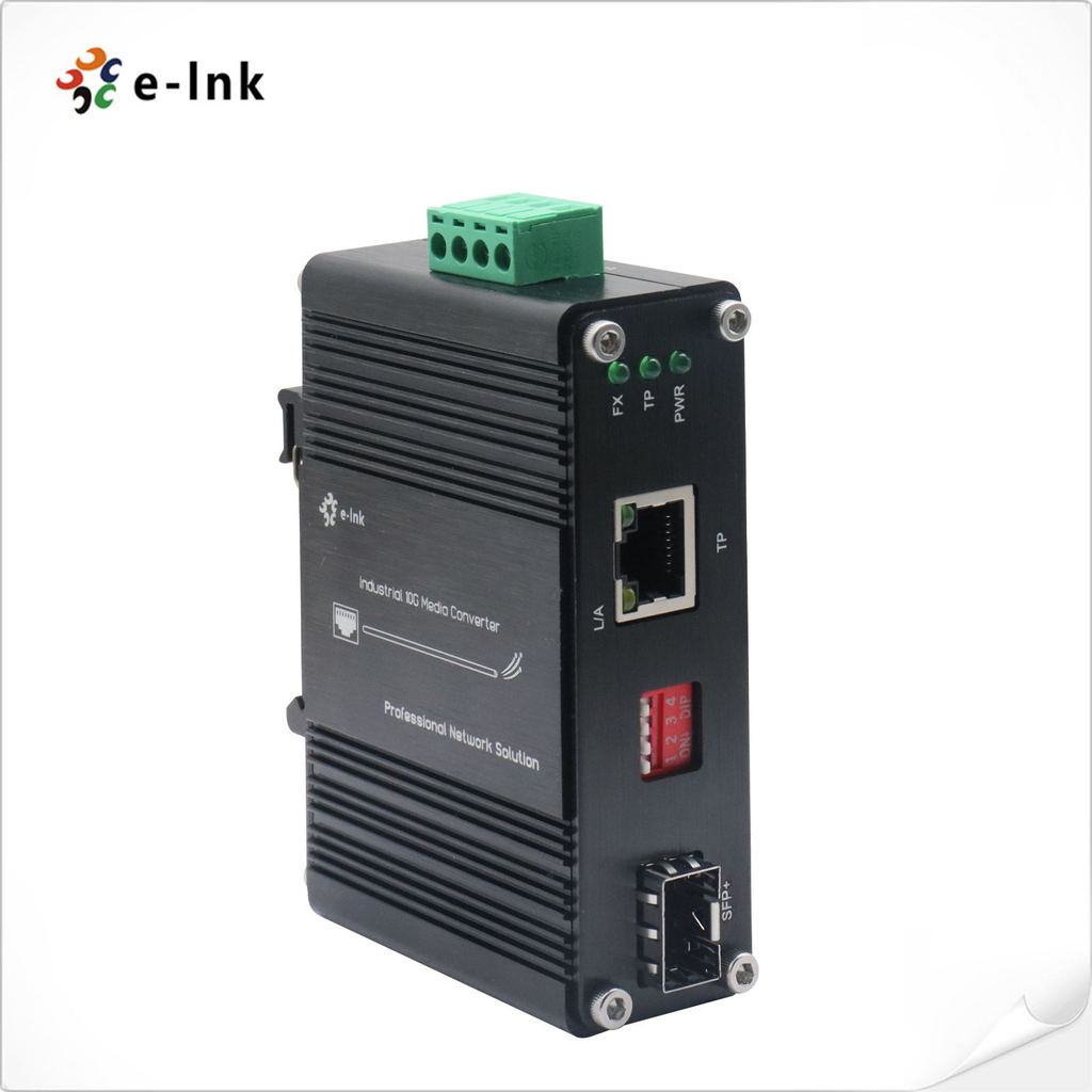 E-link Mini Industrial 10G SFP + Media Converter VLAN รองรับ 10GBASE-X Ethernet Fiber Converter สําห