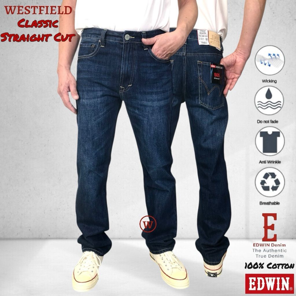 ยี่ห้อใหม่ 505 EDWIN Mens 505 Japan Dark Blue Real Denim Straight Cut Jeans ( 7505 2882 )