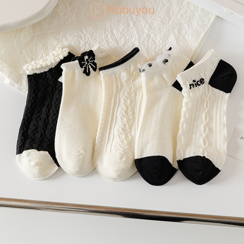 Rubuyou ถุงเท้าสั้นบาง สไตล์ญี่ปุ่น ลายโบว์ สำหรับผู้หญิง ฤดูร้อน ถุงเท้าทรงเรือ-COD💕 - รูปที่ 5