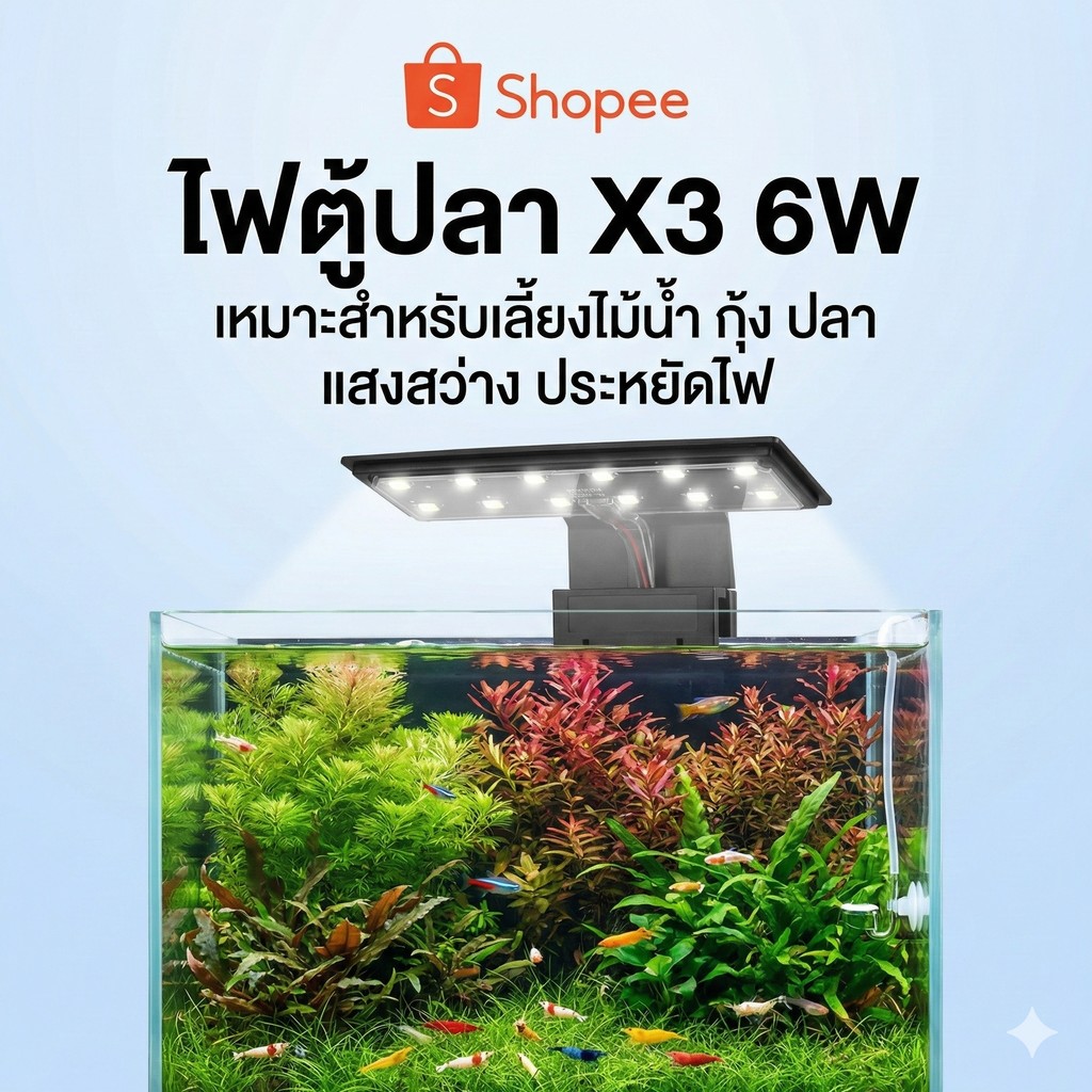 โคมไฟในตู้ปลา LED มินิ สำหรับตู้ปลาขนาดเล็ก โคมไฟในตู้ปลา กำลังไฟ12/16w