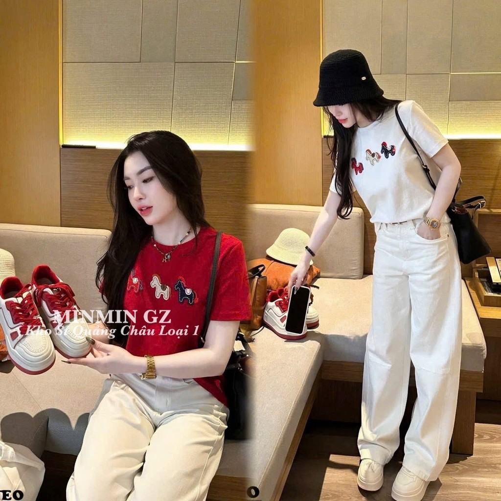 VIP EMBROIDERED HORSE เสื้อยืด, ฟรีไซส์จาก 47 กก. - 60 กก. GUANGZHOU สินค้าคุณภาพสูงมาตรฐานเกรด 1, แ