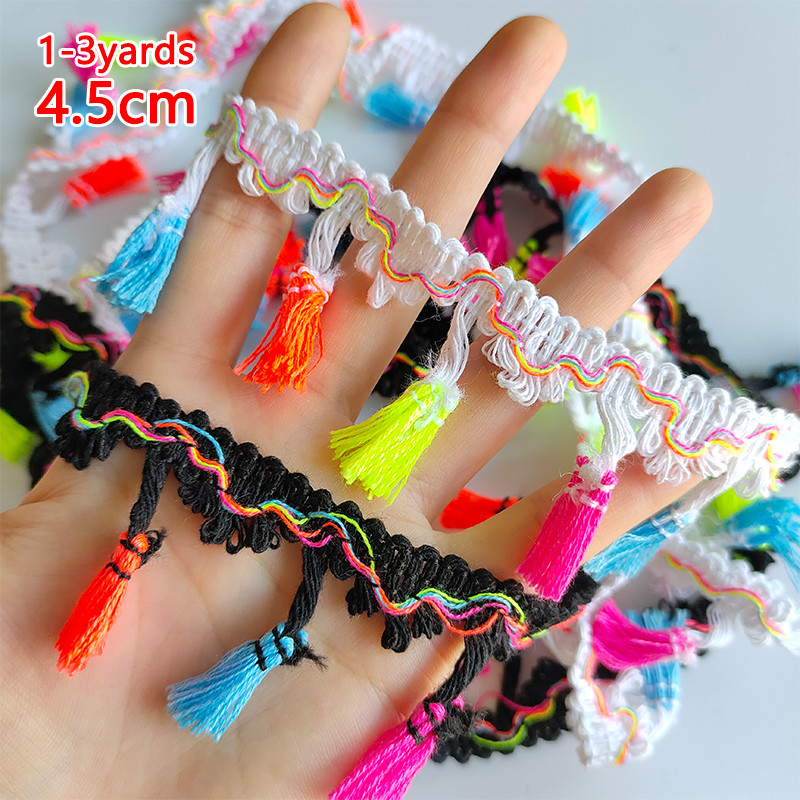 1-3YardsสีดําสีขาวสีสันFringeลูกไม้Trimอุปกรณ์เย็บผ้าDiyริบบิ้นBorderสําหรับชุดผ้าม่านเย็บปักถักร้อย