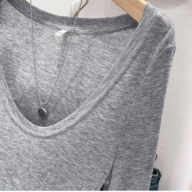 เกาหลี เกาหลี 20262025Tencel บางสไตล์โปร่งใสเล็กน้อย Slim-fit สีขาว u-คอ Bottoming เสื้อยืดผู้หญิงฤด