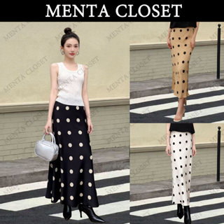 MentaCloset กระโปรงลายจุดแฟชั่น สินค้าขายดี สีดำ สีแอปริคอท …