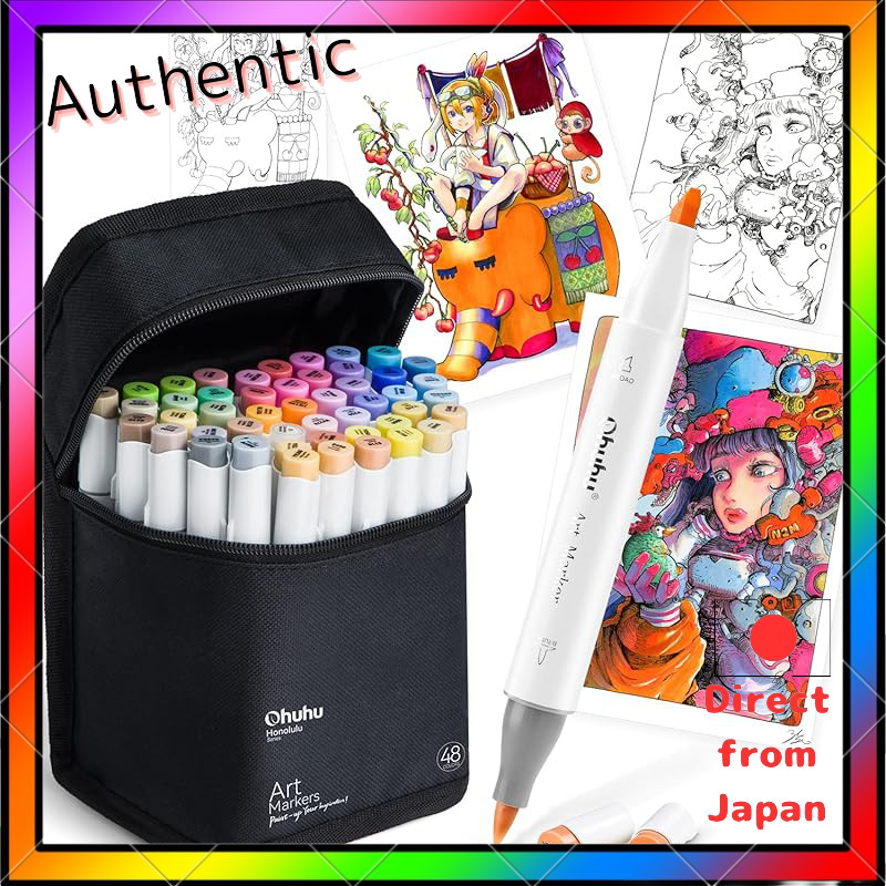 Ohuhu Alcohol-Based Brush Marker Set, 49 Colors (48 Markers + 1 Blender) - Professional Illustration