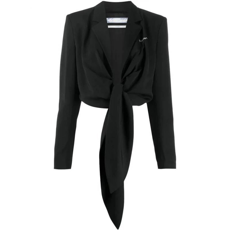 Street Wear OW Off White 20S สินค้าใหม่แฟชั่นไม่สม่ําเสมอ Laced-Up แคบ-เอวเสื้อสูทสั้น