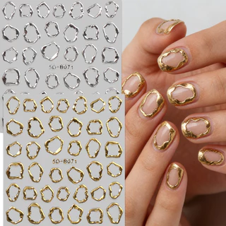 HAMA NAIL 5D นูนสติกเกอร์เล็บขายส่ง - Retro Heart, ไม่สม่ําเสมอเส้น, รูปเรขาคณิต, หรูหราโลหะตกแต่งเล็บสติกเกอร์สําหรับเจ้าสาวและงานแต่งงาน