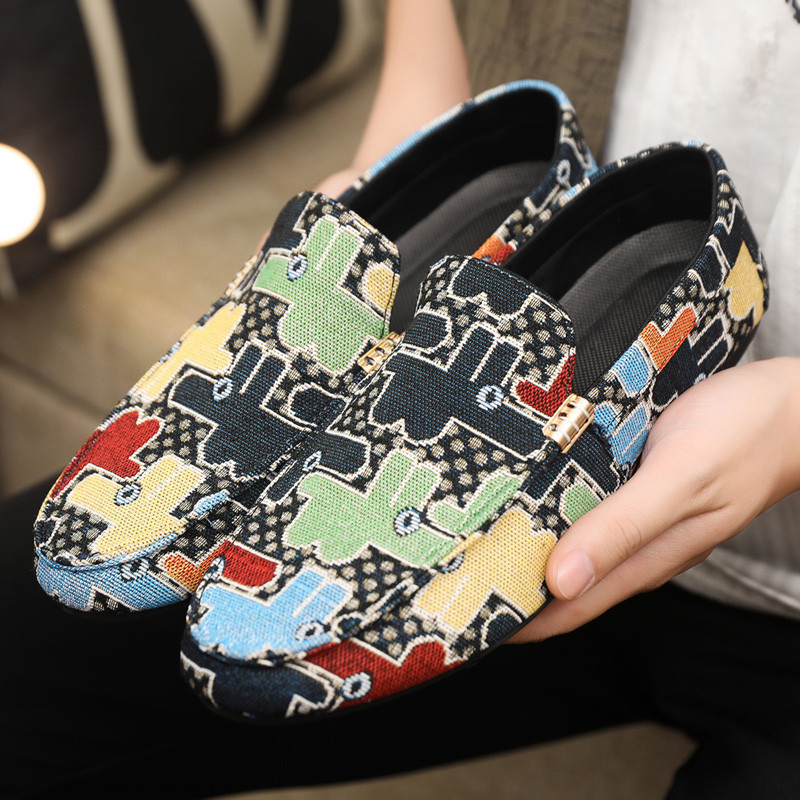 รองเท้าผู้ชาย Casual Slip-On Peas รองเท้า Slip-On Slip-On รองเท้าแฟชั่นย้อนยุครองเท้าไม่มีส้น