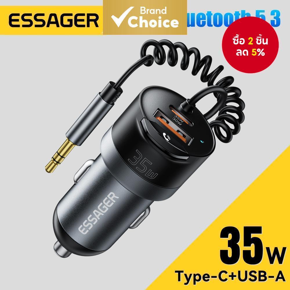 Essager อะแดปเตอร์ชาร์จบลูทูธ 5.3 สําหรับรถยนต์ 3.5 มม. AUX PD35W QC30W ชาร์จเร็วสําหรับ iPhone 16 15 Pro Huawei Xiaomi Samsung iPad