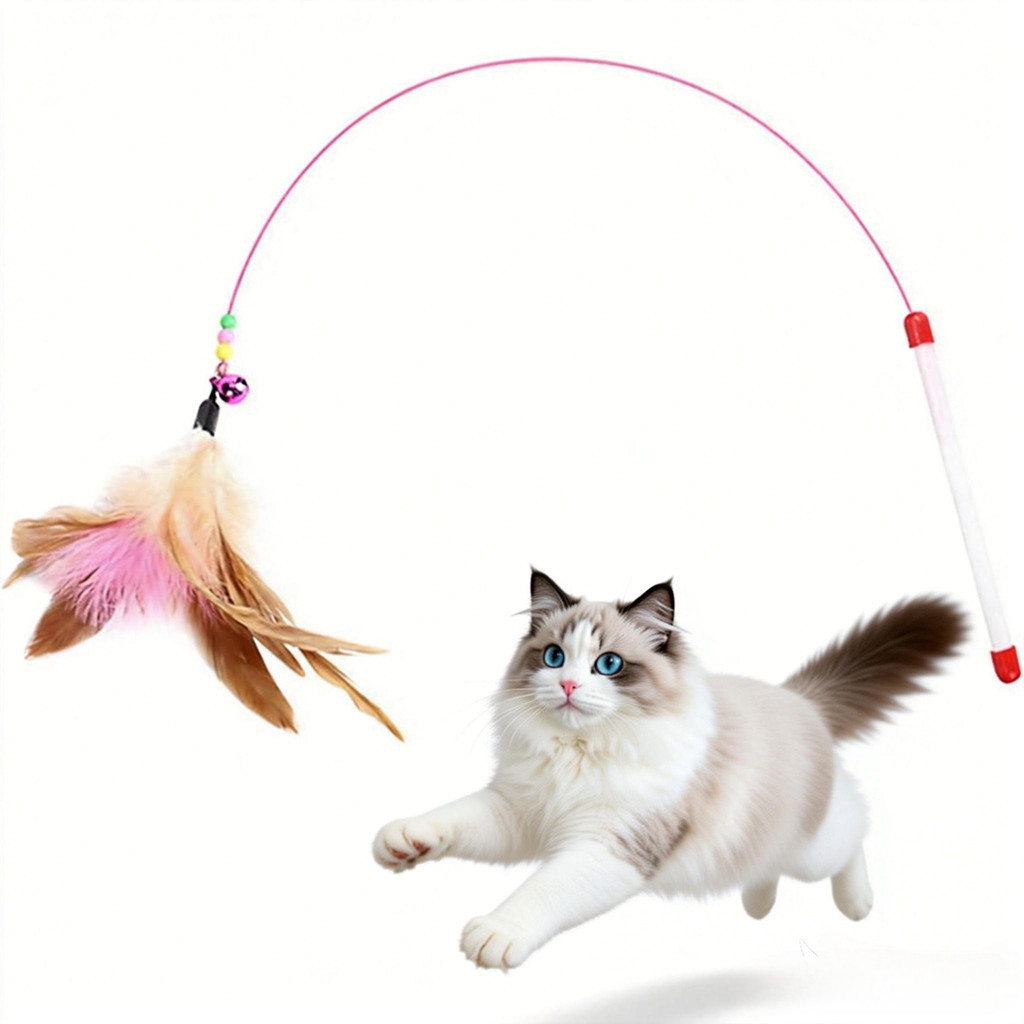 ของเล่นแมว Cat Teaser Stick Self และทนทาน Bite Teaser เครื่องมือเปลี่ยนได้ Feather Head