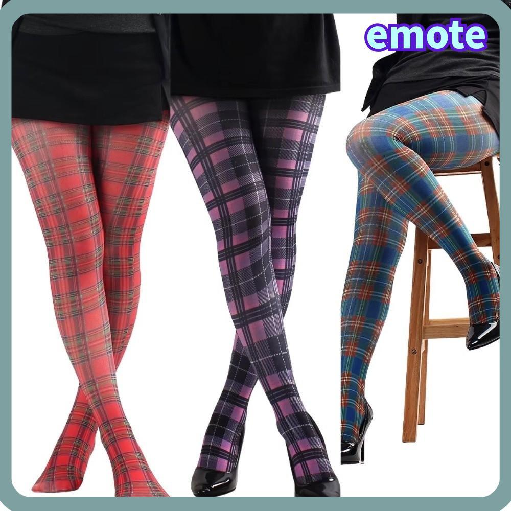 EMOTE พิมพ์ Tights, สก็อตเช็ครูปแบบ Semi-Opaque ผู้หญิง Pantyhose, สีแดงสีม่วงสีฟ้าคลาสสิก Tartan Hi