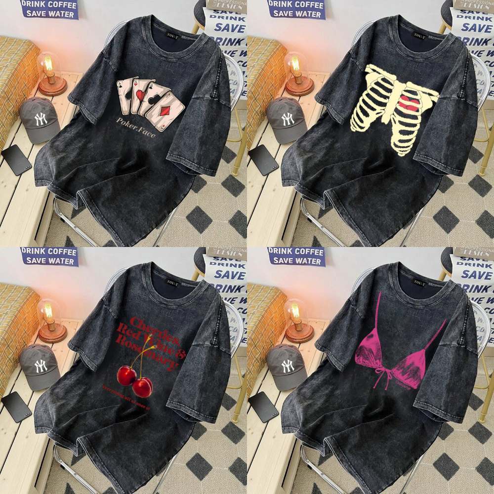 TeeTwoOneเสื้อยืดฟอก สตรีท พิมพ์ลาย เสื้อวินเทจ“AHACK ON TITAN”สไตล์สตรีท COTTONผ้าฝ้ายใส่สบาย OVERSIZE เสื้อยืดหนา