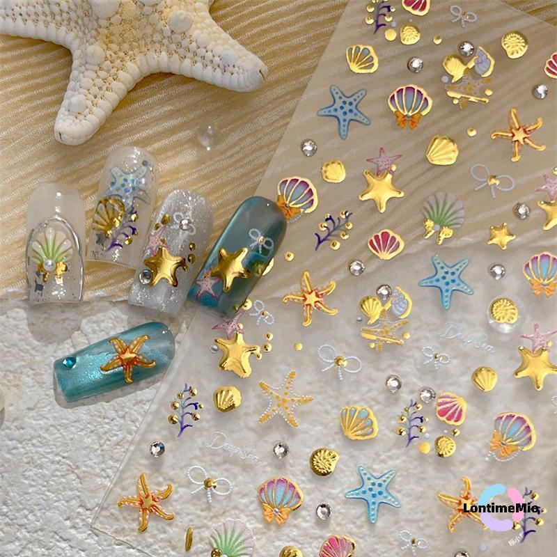 LontimeMio] ฤดูร้อน 3D Beach Ocean Nail Art Stiers ปลาดาว Stier หอย Conch Coral Sea เล็บตกแต่งเล็บ Salon Decals DIY ใหม่