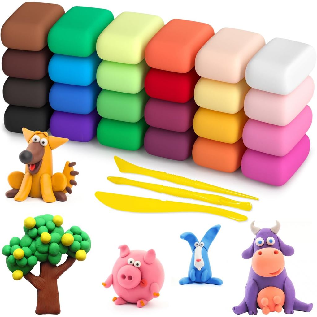 Air Dry Clay 24 สี, DIY Modeling Clay พร้อมเครื่องมือ, ของขวัญของเล่นสําหรับเด็ก