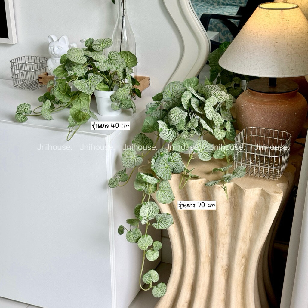 [พร้อมส่ง] Jnihouse : ใบบัวบกเลื้อย ต้นไม้ประดิษฐ์กระถางขาว (Faux Centella Trailing Plant)(SW015)