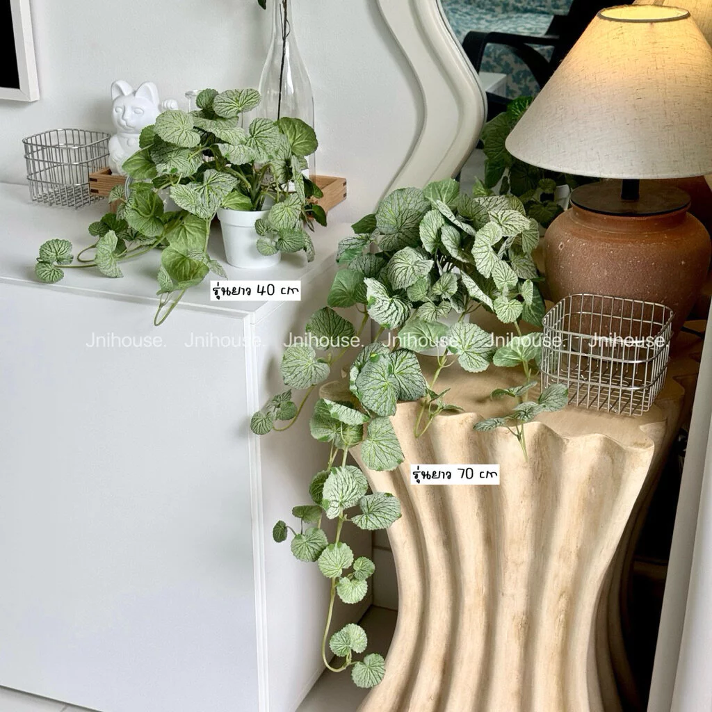 [พร้อมส่ง] Jnihouse : ใบบัวบกเลื้อย ต้นไม้ประดิษฐ์กระถางขาว (Faux Centella Trailing Plant)(SW015)