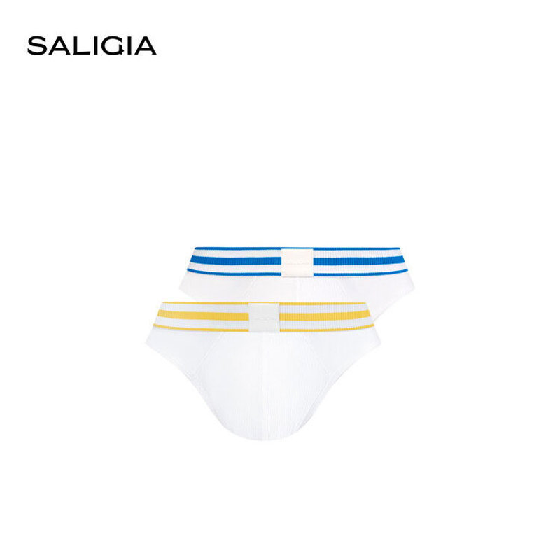 SALIGIA | กางเกงชั้นในชาย Brief sลายทางแนวตั้งเรียงเป็นระเบียบ เนื้อผ้ามีเท็กซ์เจอร์ สไตล์วอลเลย์บอลชายหาดสุดเท่ ทำจากผ้าโมดัล Underwear men