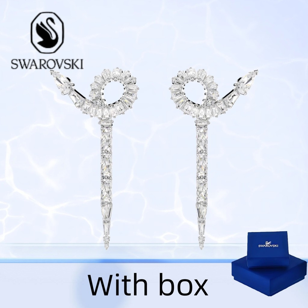 ต่างหูเพชร SWAROVSKI สีขาว ดีไซน์หยดน้ำ พร้อมกล่อง