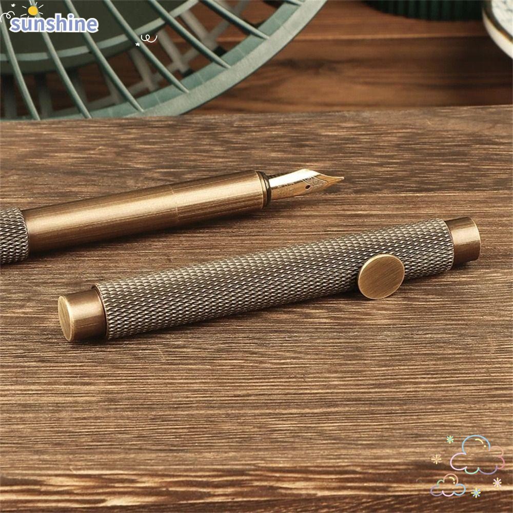 SSUNSHINE ปากกาหมึกซึมทองเหลือง, เครื่องเขียนโลหะ Mini Fountain Pen, ปากกาลายเซ็นธุรกิจ Retro EF/F/Bent คุณภาพสูง