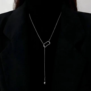 สร้อยคอยาว (ใส่กับเสื้อไหมพรม) จี้มุกประดับเพชร พู่ระย้า สไตล์เกาหลี เรียบหรู ใส่ออกงาน