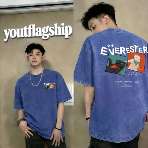 Y-T🧸เสื้อแฟชั่น เสื้อยืด oversize ผ้าฝ้าย100% แนวสตรีท ไม่ต้องรีดผ้า สวมใส่สบาย ผ้านิ่ม ลาย "EVERESTER CAT"