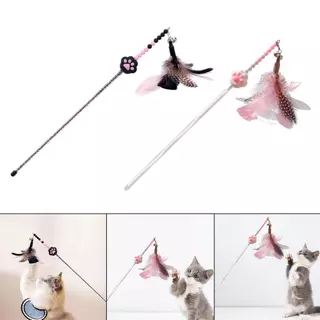 การออกแบบรอยเท้าน่ารัก Feather Teasing Cat Rod Stick ของเล่น Interactive Teaser สําหรับลูกแมว
