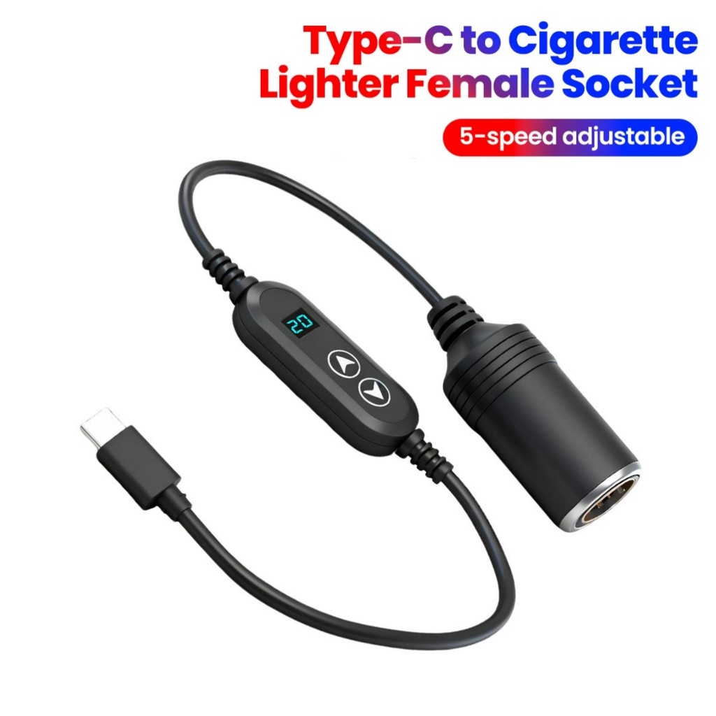 Type-C to Car ที่จุดบุหรี่ ปรับแรงดันไฟฟ้าได้ 5V ถึง 12V รถซ็อกเก็ตหญิง Step Up Cable รถอะแดปเตอร์แปลง Power