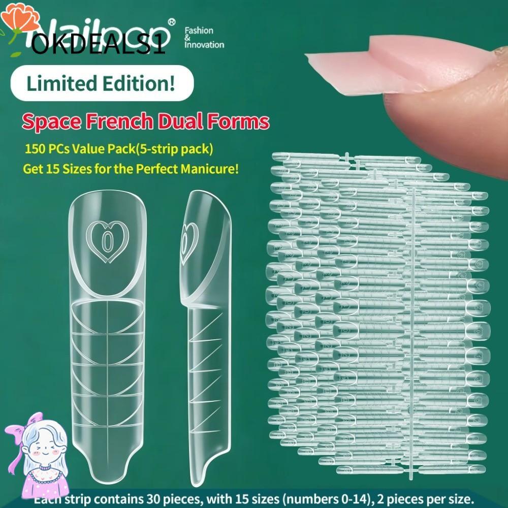 DEALSHOP 75/150 ชิ้น Space เล็บรูปแบบ,นํากลับมาใช้ใหม่โปร่งใสต่อเล็บ,พลาสติก 15 ขนาด French Tip รูปแ