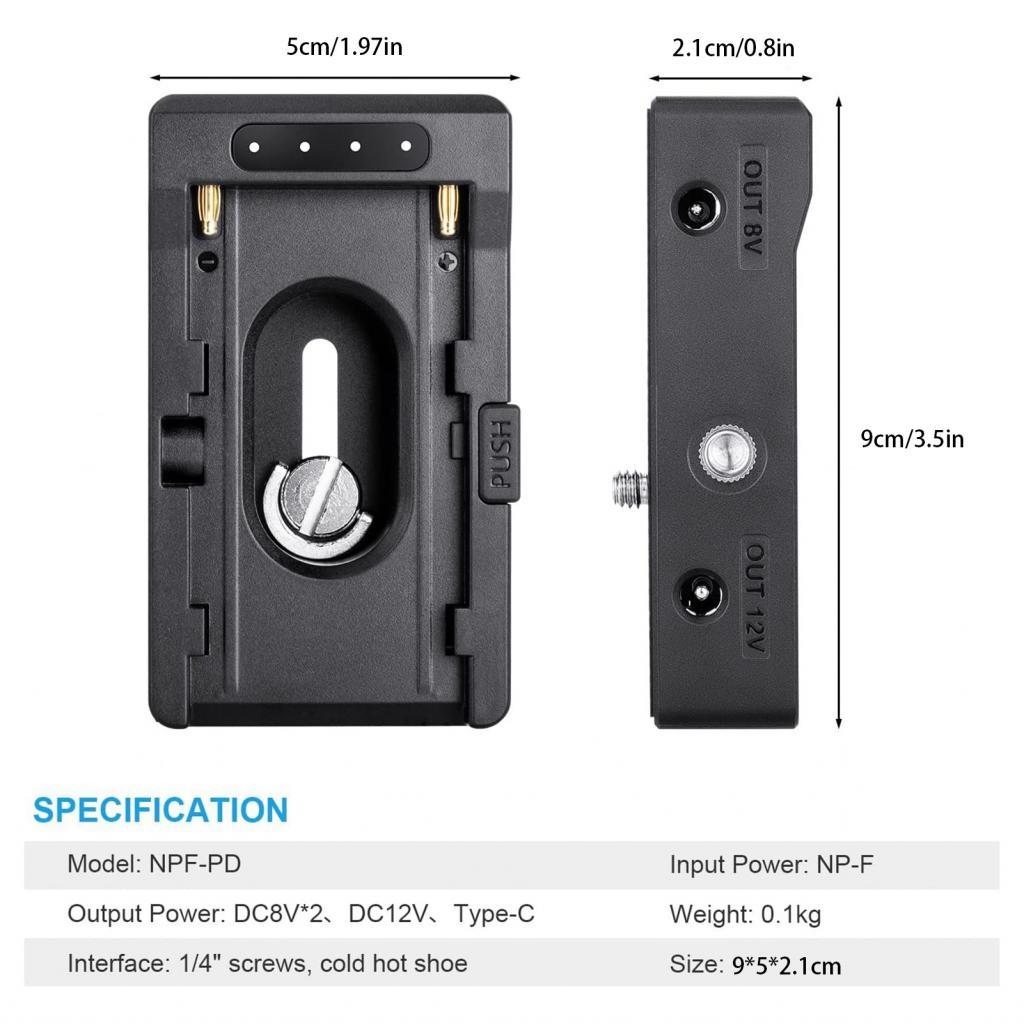 home_style.th NP-F BatteryMetal แผ่นอะแดปเตอร์แบตเตอรี่พร้อมพอร์ตชาร์จ Type-C DC12V DC7.4V เอาต์พุต 