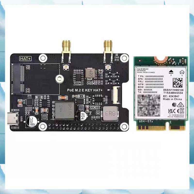 [WSB] สําหรับ 5 PCIe ถึง M.2 E KEY พร้อม PoE HAT+ บอร์ดขยาย BE200 การ์ดเครือข่ายไร้สาย Tri-Band สําห