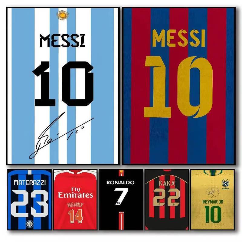 ฟุตบอล Signed Jersey L-Lionel M-Messi HD โปสเตอร์ไม่มีกรอบผ้าใบจิตรกรรม Coffee House Bar Room Wall Decor