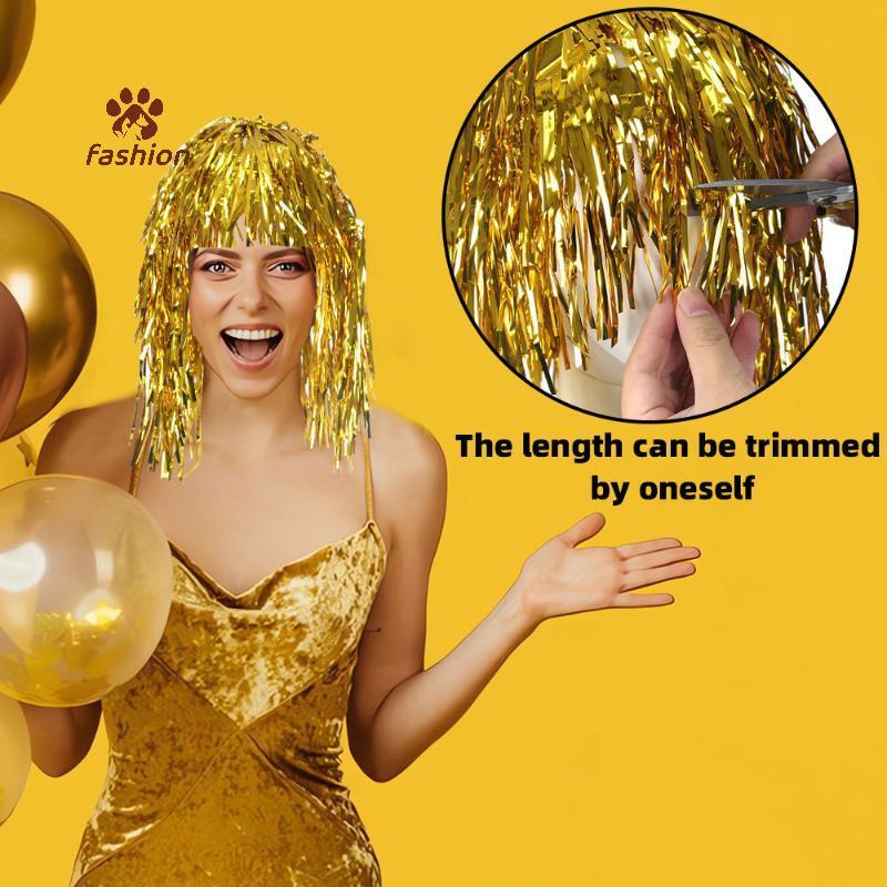 วิกผมและหมวกfoilทินเซลแบบMetallicสำหรับปาร์ตี้และคอสเพลย์