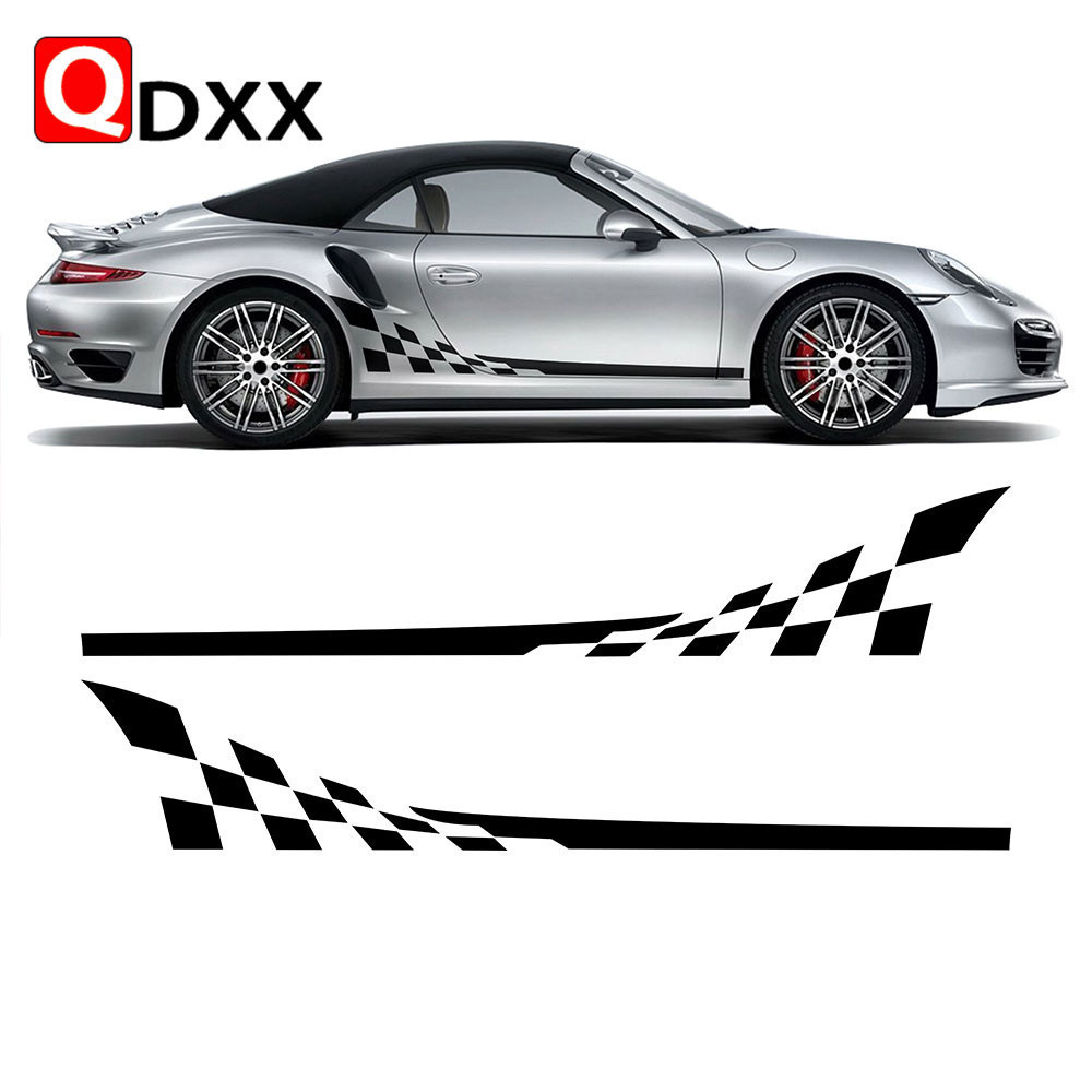 รถด้านข้างลายกราฟิก Checkered Flag Checkerboard แผงประตู Decals สําหรับ Porsche 911 993 991 1992 GT3