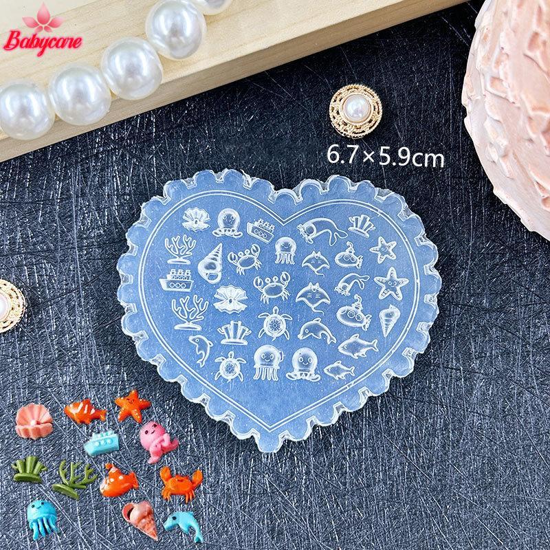 <BYCE-t> 1pcs Ocean Series สัตว์แม่พิมพ์ซิลิโคน Sea Shell Conch เล็บ Stamplates ปลาดาวแมงกะพรุน 3D Soft Charm เล็บแม่พิมพ์ลายฉลุเครื่องมือ