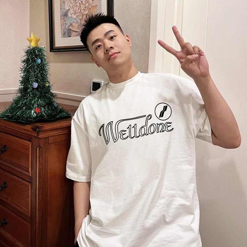 Street Wear well Summer Pure Cotton Loose Hollow Letter Printing เสื้อยืดแขนสั้นขนาดใหญ่ 011