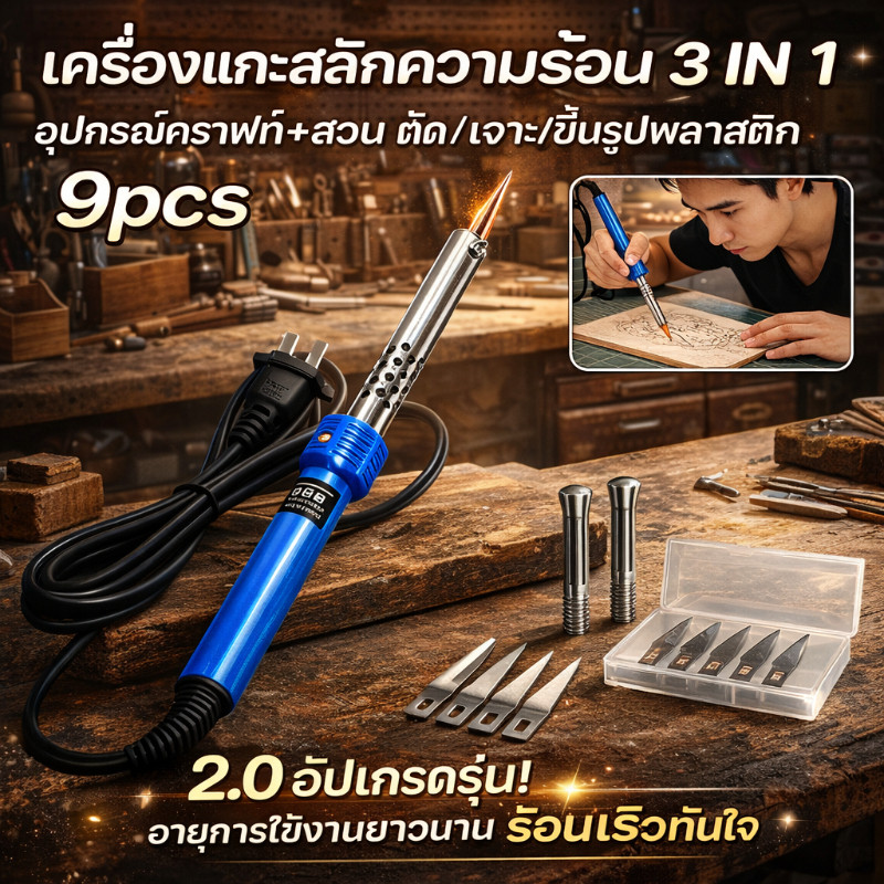 เครื่องแกะสลัก 3IN1 DIY ตัด/เจาะ/ขึ้นรูปพลาสติก พกพาง่าย ปลอดภัย เหมาะมือใหม่ ใช้ได้หลากหลาย ปลอดภัยด้วยปลายหัวกันร้อน