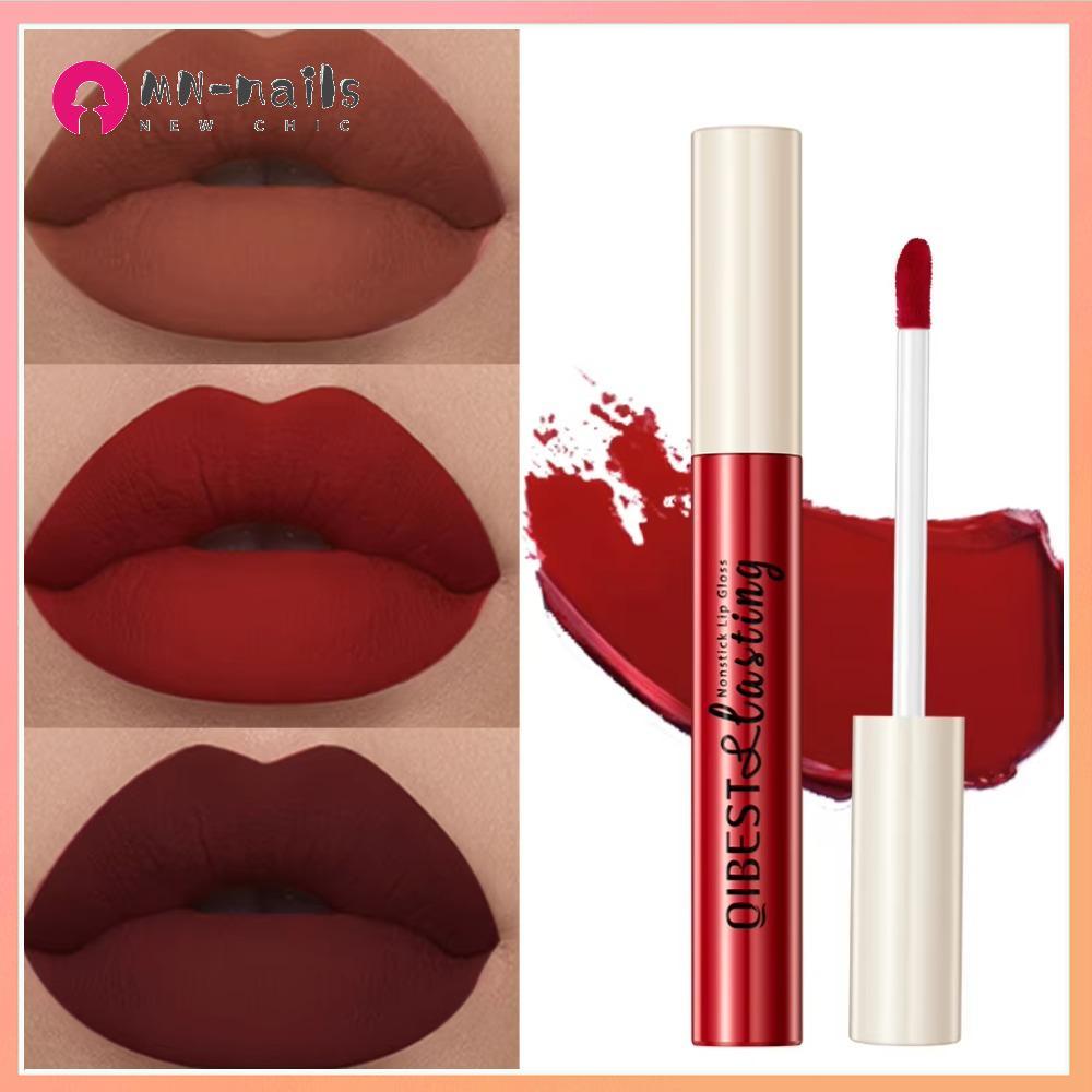 MN-NAILS Nude Matte Lip Gloss กันน้ํา Long-lasting Velvet ลิปสติก Red Dark Lip Tint แต่งหน้าเครื่องส