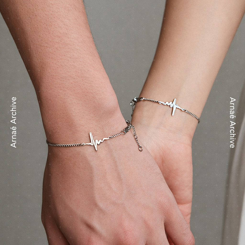 Arnae Archive Heartbeat Pulse สร้อยข้อมือ Unisex สร้อยข้อมือคู่สแตนเลสพรีเมี่ยมป้องกันสนิม (1 ชิ้น)