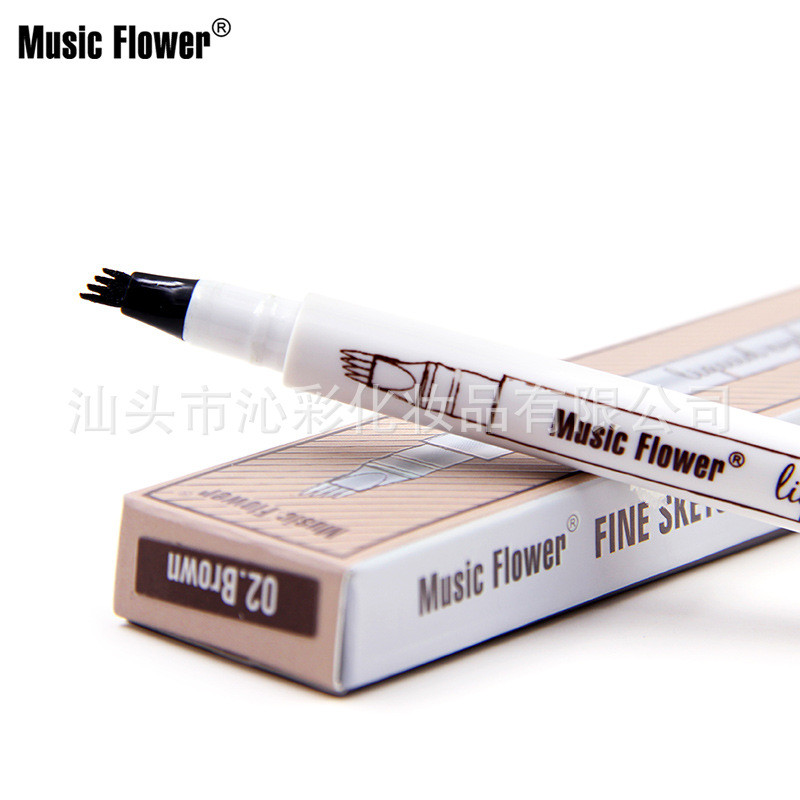 MusicFlower ขายร้อนสี่หัวแกะสลักคิ้วของเหลวดินสอเขียนคิ้วถือแต่งหน้าไม่รอยเปื้อน YBL2.4