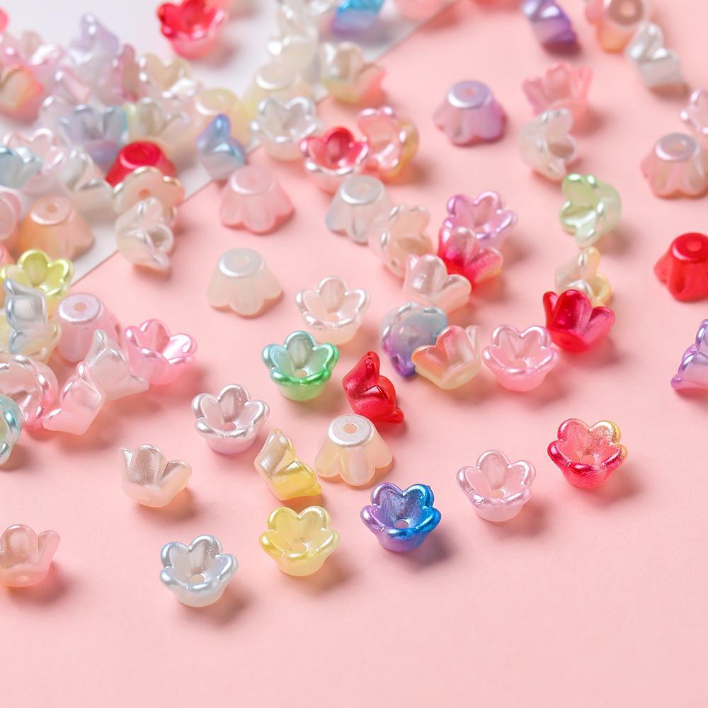 St.kunkka  ABS ดอกลิลลี่แบบสุ่มของลูกปัดหุบเขาสำหรับการทำเครื่องประดับอัญมณีสร้อยคอ DIY สร้อยข้อมือ 50-100ชิ้น8*8มม.