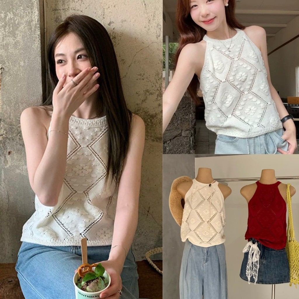 ❤ 🧵 🇰🇷 W9004 เสื้อแขนกุด ผ้าถักลายสวย งานน่ารักมากๆค่า สีสวย ผ้าดีใส่สบาย แมทซ์ง่ายค่า แฟชั่นเกาหลี TAG WG.WE 🧵🧡