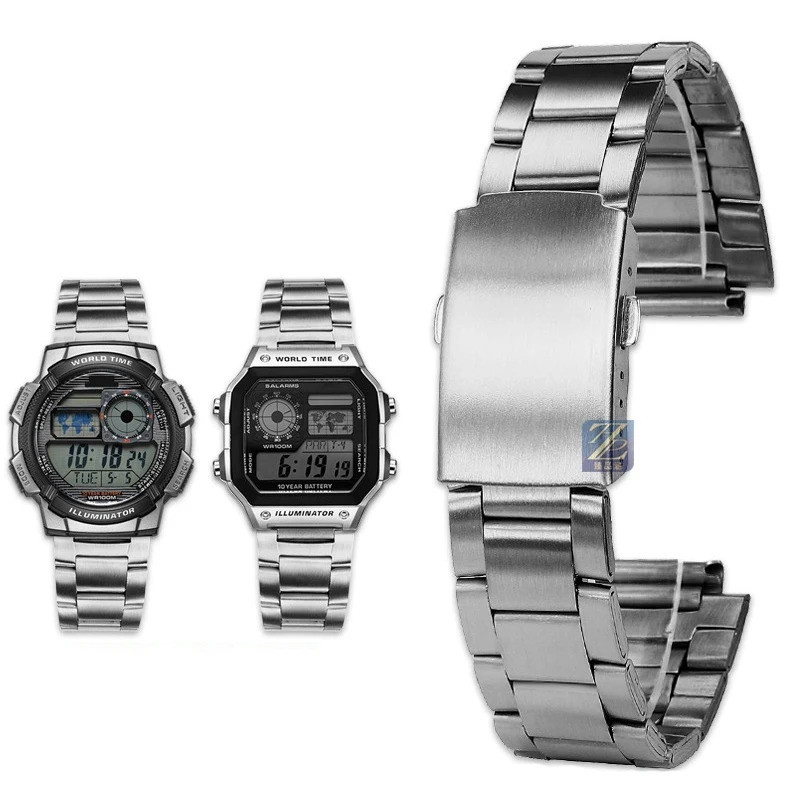 18 มม.Precision สายนาฬิกาสําหรับ Casio AE1200 AE-1200 AE-1200WH/1300/1000/1500 สแตนเลสสตีลสายนาฬิกา